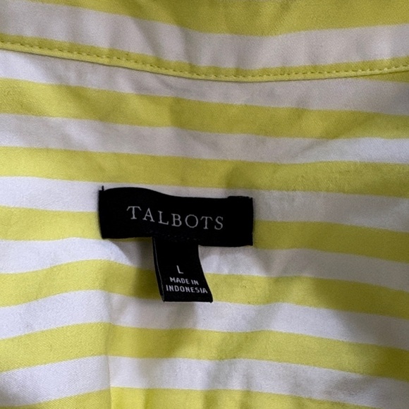 Talbots Side Button Boyfriend Yellow White Striped Button-Up Shirt Size Large - Picture 4 of 5
